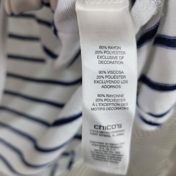 Chicos Size 3 XL Top T-Shirt Casual Lace Shoulder Detail Blue White Stripe - Picture 6 of 6